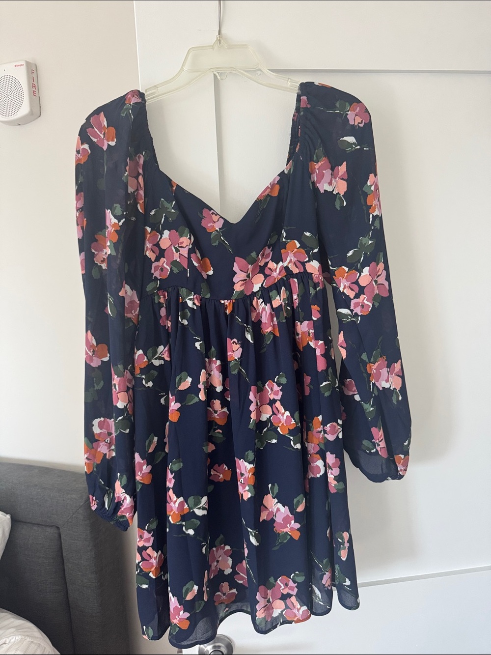 Abercrombie & Fitch Navy Floral Long Sleeve Mini Dress with Pink & Orange Blooms